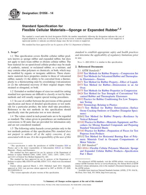 Standard Specification for Flexible Cellular Materials—Sponge or 